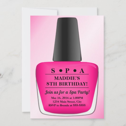 Nail Poolse Birthday Invitation Pink Spa Partij Kaart (Voorkant)