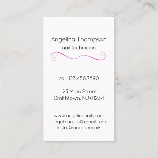 Nail Poolse fles warme roze Visitekaartje (Achterkant)