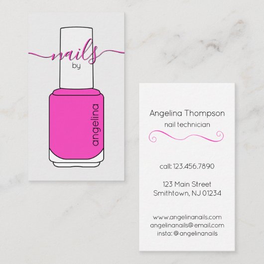 Nail Poolse fles warme roze Visitekaartje (Voorkant / Achterkant)