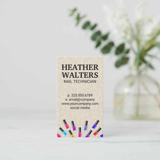 Nail Poolse flessen | DamasMonogram Visitekaartje (Staand voorkant)