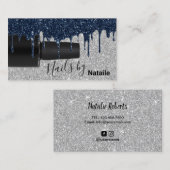 Nail-Poolse marineblauw bestuurt zilver Visitekaartje (Voorkant / Achterkant)
