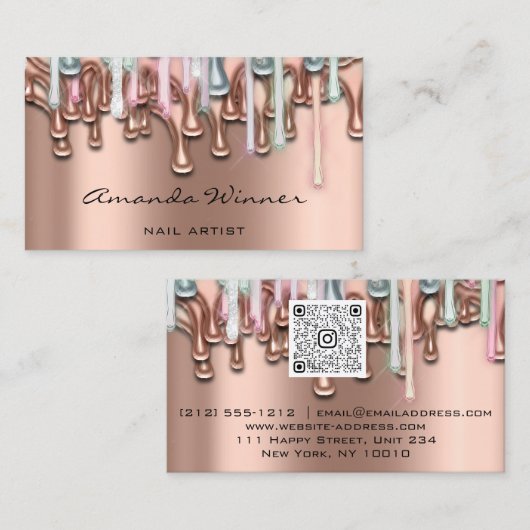Nail Roze Mint Drift Roos QR Code Logo Waxing Visitekaartje (Voorkant / Achterkant)