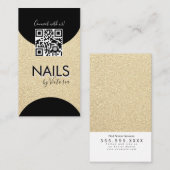 Nail Salon Beauty Artist QR Code Faux Glitter Gold Visitekaartje (Voorkant / Achterkant)