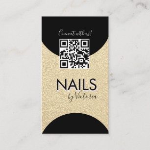 Nail Salon Beauty Artist QR Code Faux Glitter Gold Visitekaartje