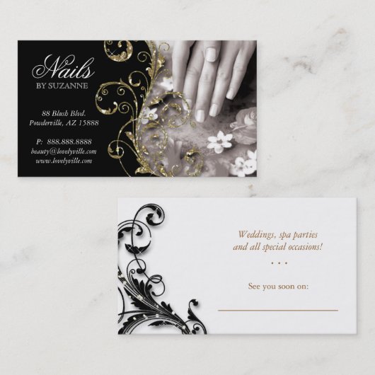 Nail Salon Black Gold Sparkle Visitekaartje (Voorkant / Achterkant)