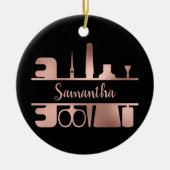 Nail Salon Business Technicia Roos Gold Monogram Keramisch Ornament (Voorkant)