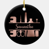 Nail Salon Business Technicia Roos Gold Monogram Keramisch Ornament (Achterkant)