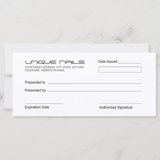 Nail Salon Cadeaubonnen (Achterkant)