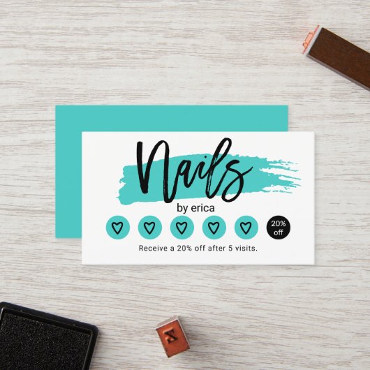 Nail Salon Cute Turquoise Manicurist Loyalty (Voorkant / Achterkant in situ)