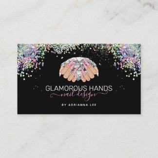 Nail Salon Diamond in Hands Pink Glitter Nail Tech Visitekaartje