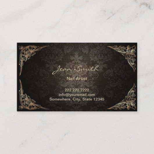 Nail Salon gevat Donkere Damask Visitekaartje (Voorkant)