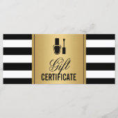 Nail Salon Gift Certificate Gold B&W Stripes (Voorkant)