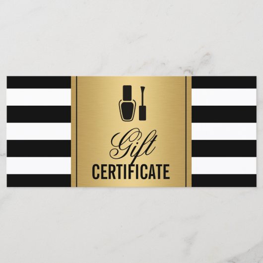Nail Salon Gift Certificate Gold B&W Stripes (Voorkant)