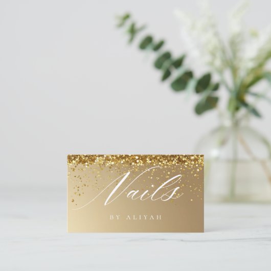 Nail salon Gold glitter Confetti Business Card Visitekaartje (Staand voorkant)