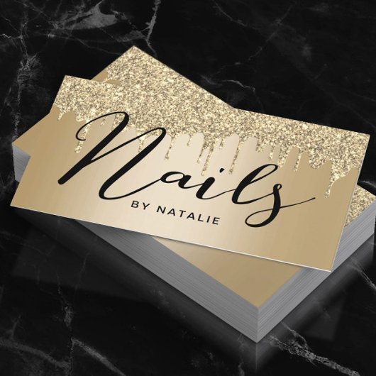 Nail Salon Gold Glitter druist Typografie Visitekaartje