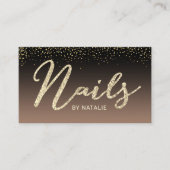 Nail Salon Gold Glitter Typografie Zwart & Beige Visitekaartje (Voorkant)