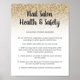 Nail Salon Health Safety Poster Gold Glitter