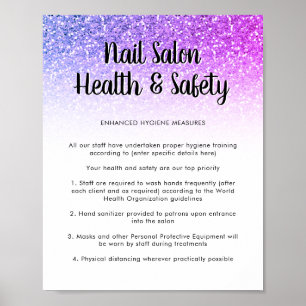 Nail Salon Health Safety Poster Paars Glitter