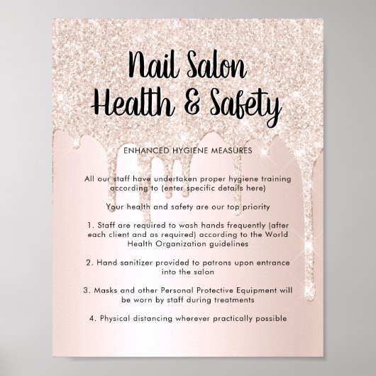 Nail Salon Health Safety Poster Roze glitter Drip (Voorkant)