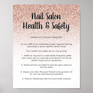 Nail Salon Health Safety Poster Roze Peach Glitter