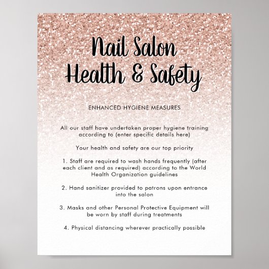 Nail Salon Health Safety Poster Roze Peach Glitter (Voorkant)