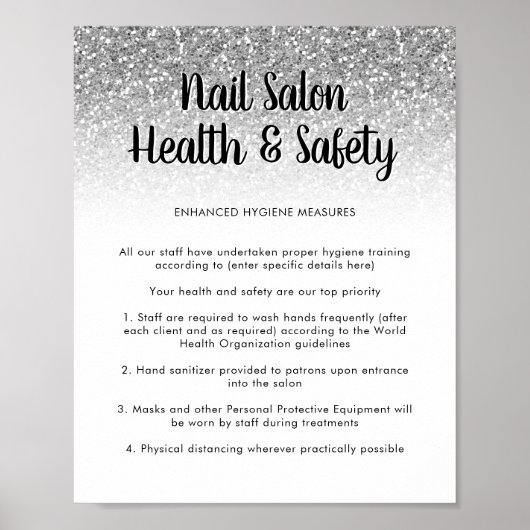 Nail Salon Health Safety Poster Silver Glitter (Voorkant)