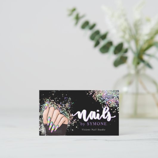 Nail Salon Holographic Glitter Nail Tech Beauty Visitekaartje (Staand voorkant)