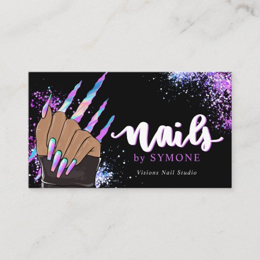 Nail Salon Holographic Glitter Nail Tech Beauty Visitekaartje (Voorkant)