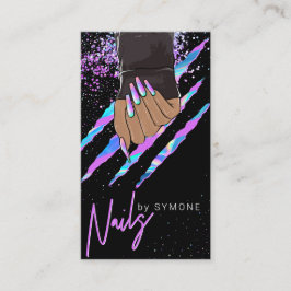 Nail Salon Holographic Modern Glam Trendy Business Visitekaartje