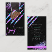Nail Salon Holographic Modern Glam Trendy Visitekaartje (Voorkant / Achterkant)