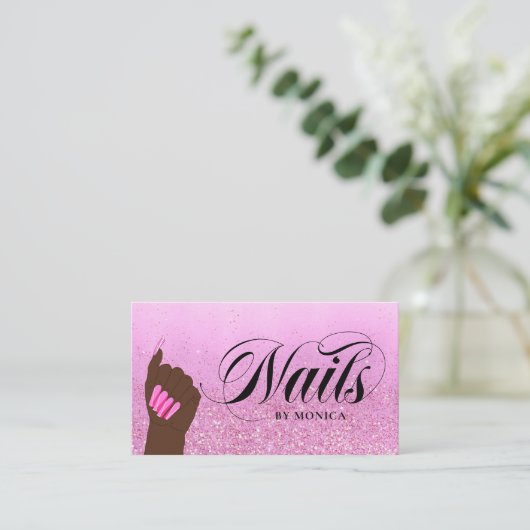 Nail Salon Hot Pink Glam Glitter Manicurist Visitekaartje (Staand voorkant)
