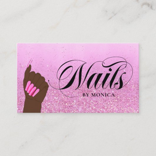 Nail Salon Hot Pink Glam Glitter Manicurist Visitekaartje (Voorkant)