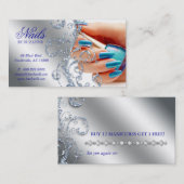 Nail Salon Loyalty Card Glitter Silver Blue Pools (Voorkant / Achterkant)