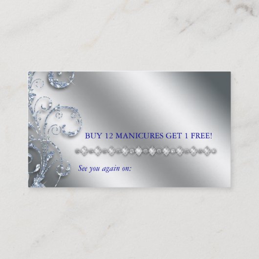 Nail Salon Loyalty Card Glitter Silver Blue Pools (Achterkant)