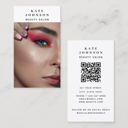 Nail Salon Makeup Artiest Photo QR Code Visitekaartje (Voorkant / Achterkant)
