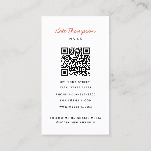 Nail Salon Makeup Artist Photo QR Code Script Visitekaartje (Achterkant)
