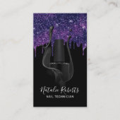 Nail Salon Manicurist Black & Paarse Glitter Drive Visitekaartje (Voorkant)