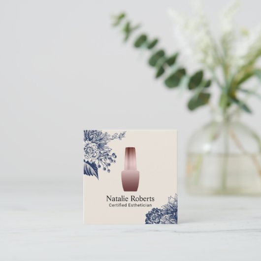 Nail Salon Manicurist Blue Floral Estheticus Vierkante Visitekaartje (Staand voorkant)