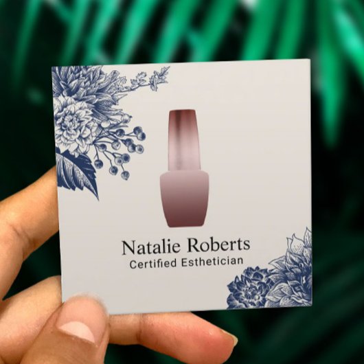 Nail Salon Manicurist Blue Floral Estheticus Vierkante Visitekaartje
