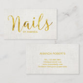 Nail Salon Manicurist Gold Script Elegant Linen Visitekaartje (Voorkant / Achterkant)