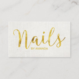 Nail Salon Manicurist Gold Script Elegant Linen Visitekaartje