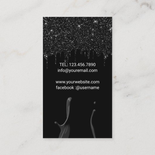 Nail Salon Manicurist Modern Black Glitter Drivers Visitekaartje (Achterkant)