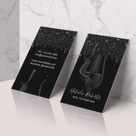 Nail Salon Manicurist Modern Black Glitter Drivers Visitekaartje