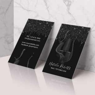 Nail Salon Manicurist Modern Black Glitter Drivers Visitekaartje