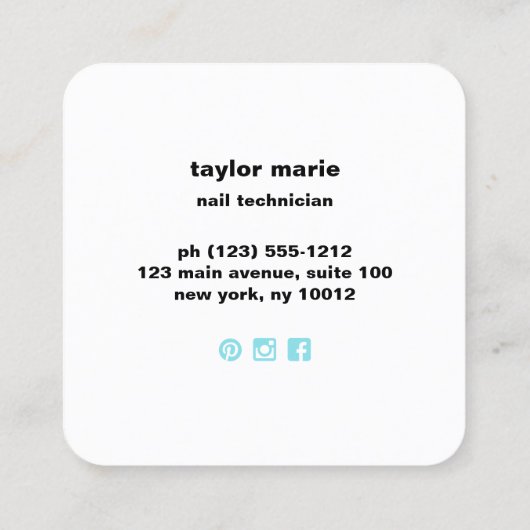 Nail Salon Manicurist Moderne Retro Vierkante Visitekaartje (Achterkant)