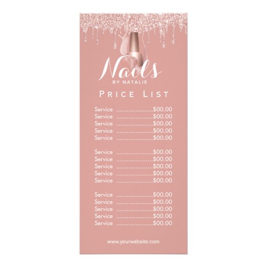 Nail Salon Manicurist Roos Gold Drivers Prijslijst Reclamekaart (Voorkant)