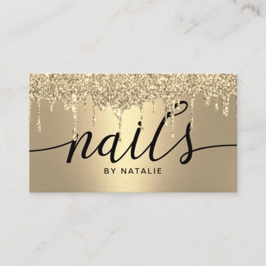 Nail Salon Modern Gold Glitter Drift Manicurist Visitekaartje (Voorkant)