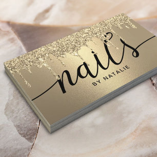 Nail Salon Modern Gold Glitter Drift Manicurist Visitekaartje