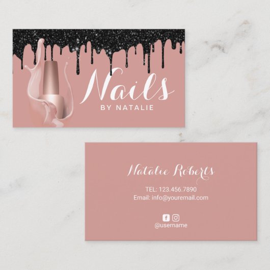 Nail Salon Modern Roos Gold Black Drivers Manicuri Visitekaartje (Voorkant / Achterkant)