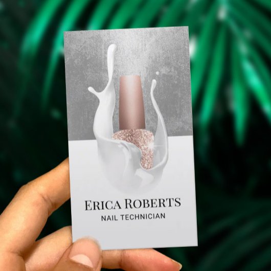 Nail Salon Modern Silver en White Splash Manicuris Visitekaartje